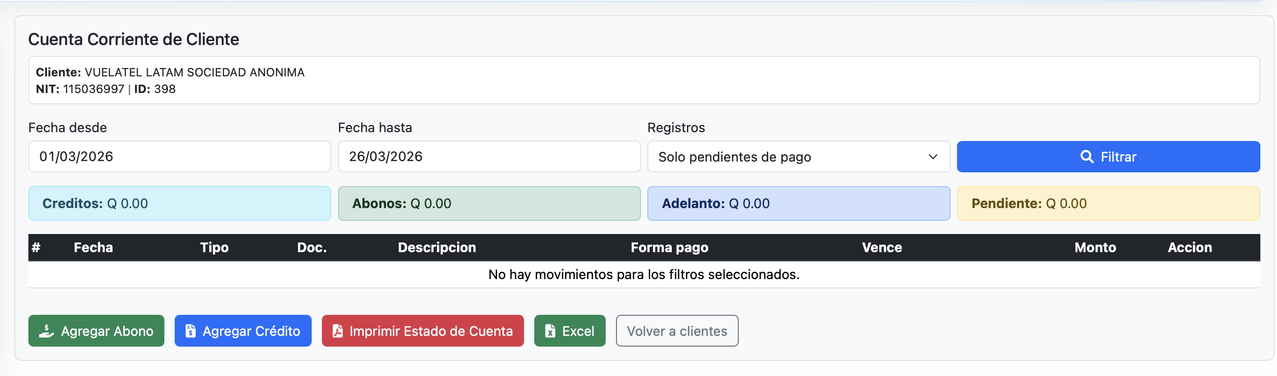 Aqui puede ver todas las facturas pendientes de pago y historial de venta