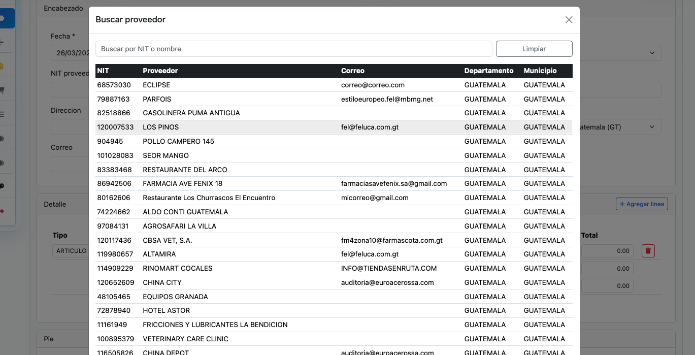 Busqueda de proveedores