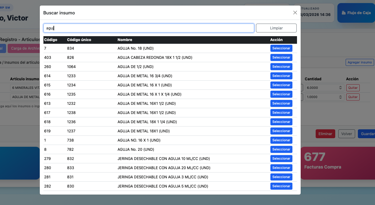 Busqueda de insumos por nombre