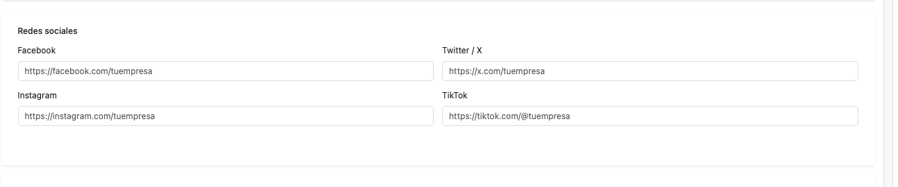 Bloques de contacto y redes sociales por sucursal dentro del portal.