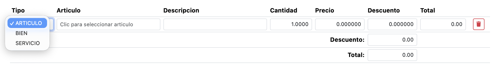 Existencias y precios
