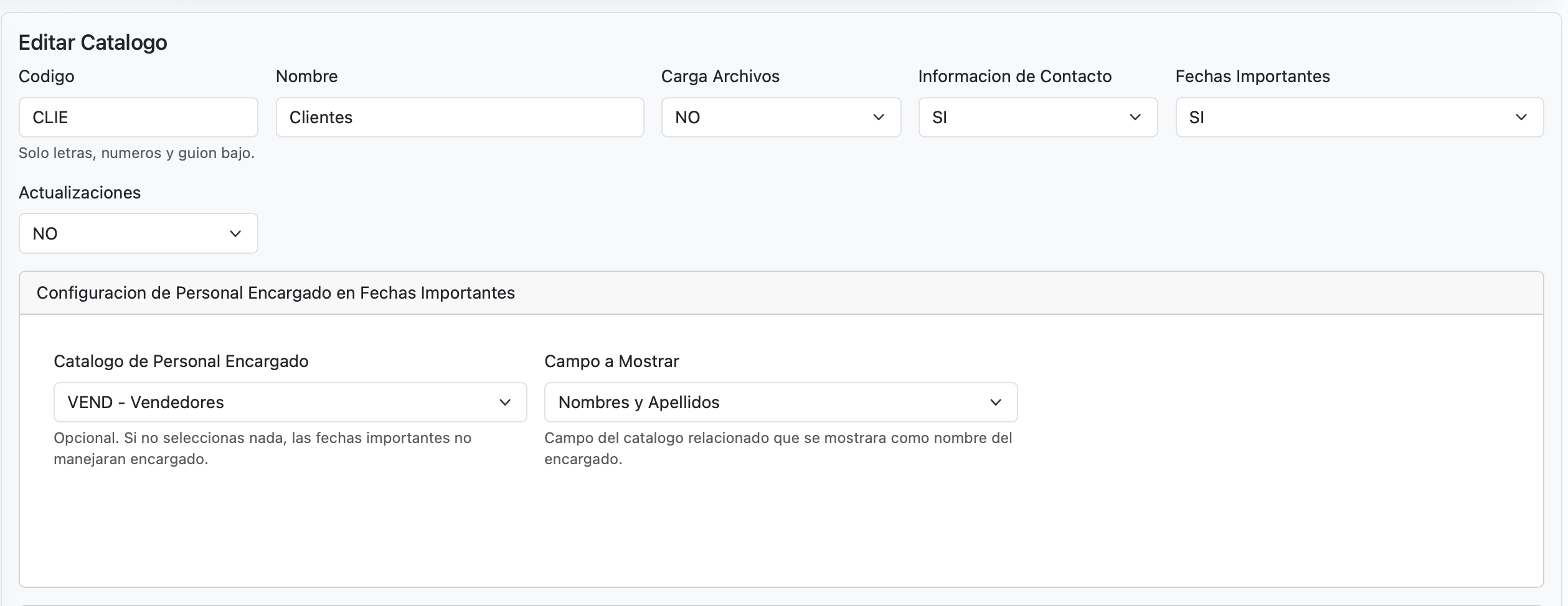 Personal encargado en calendario