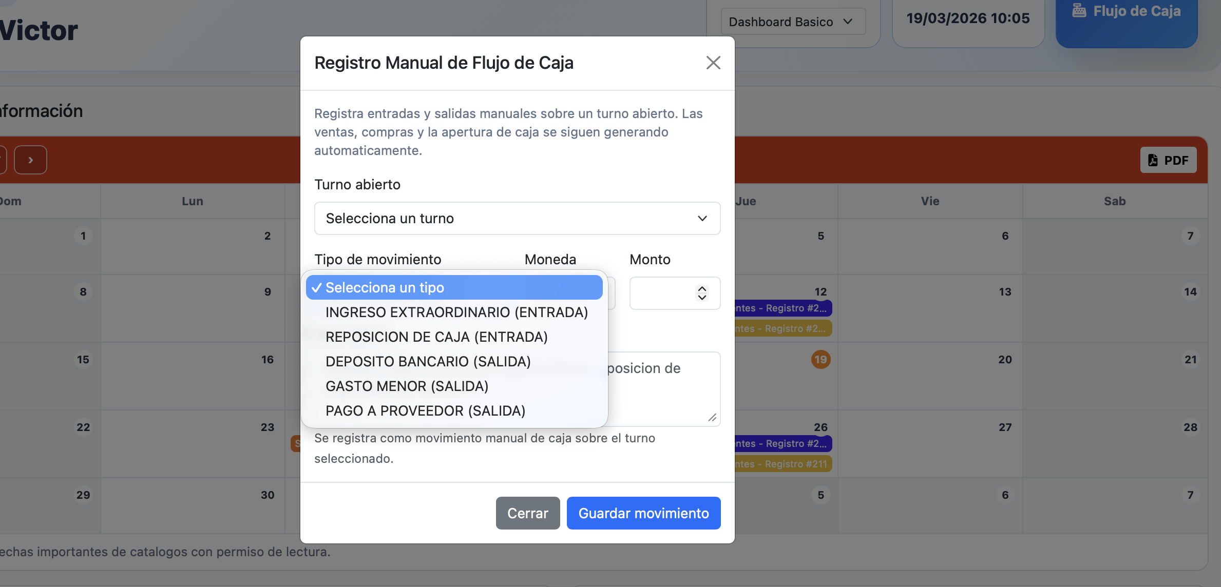 Registro manual de flujo de caja