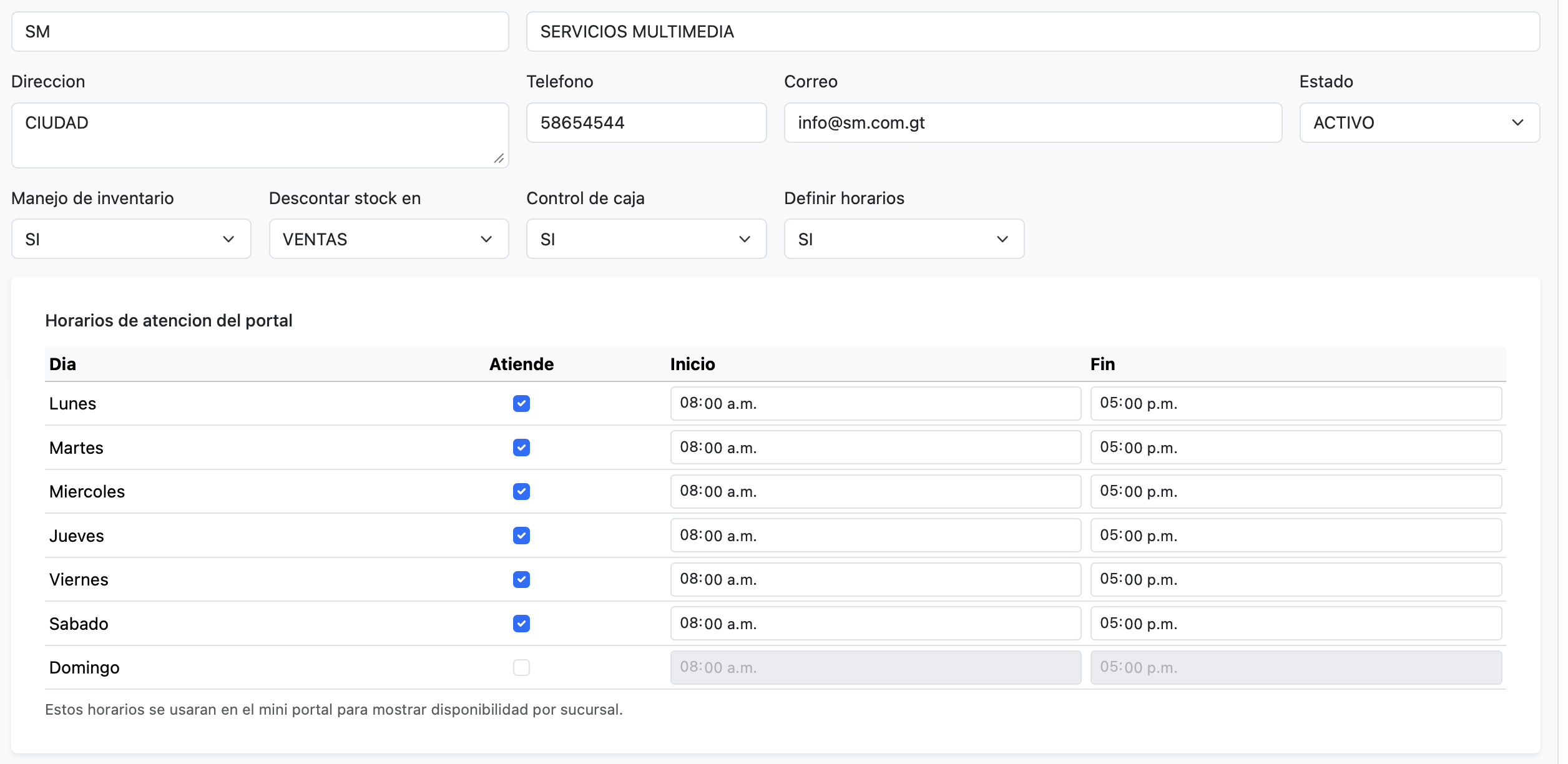 Configuración del portal para clientes