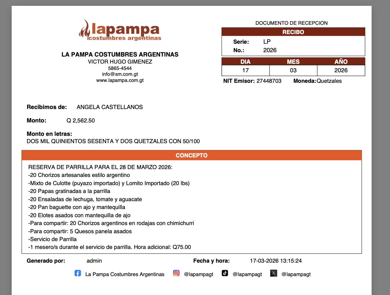 Impresion de recibos