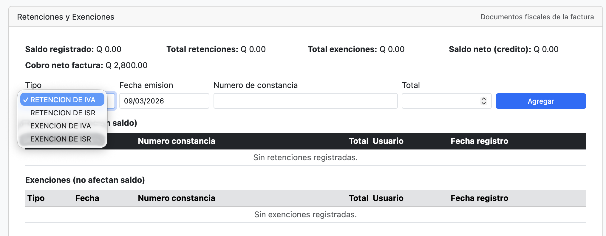 Retenciones y exenciones